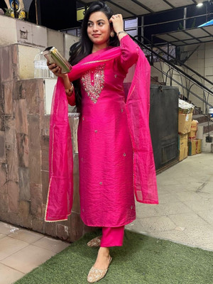 The Style Sanctuary Embroidered Kurta, Trouser/Pant & Dupatta Set