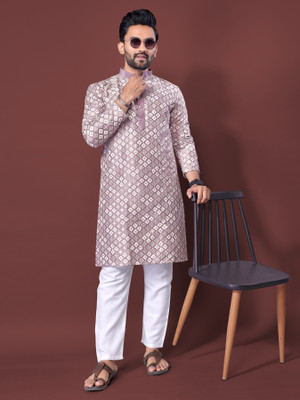 FOXDX Men Embroidered A-line Kurta(Multicolor)