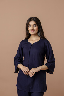 GulaboSitabo Women Solid A-line Kurta(Dark Blue)