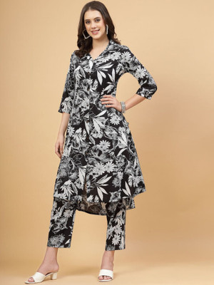 BAANDI Women Floral Print A-line Kurta(Black)
