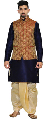 Royal Garments Men Kurta Dhoti Pant Ethnic Jacket Set