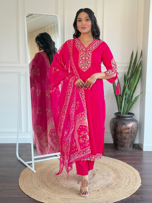Parnavi Embroidered Kurta, Trouser/Pant & Dupatta Set