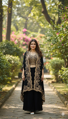 om vastra Women Crop Top Palazzo Ethnic Jacket Set