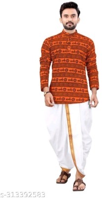 CRYSTALREVENUE Men Kurta Dhoti Set