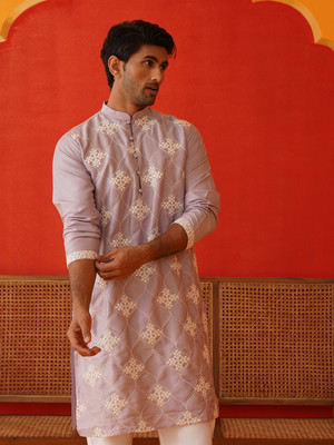 ANOUK Men Embroidered Straight Kurta(Purple)