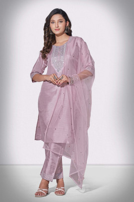 NILAKTHA ENTERPRISE Embroidered Kurta, Palazzo & Dupatta Set
