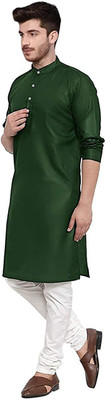 Vibhuti Men Solid Straight Kurta(Dark Green)