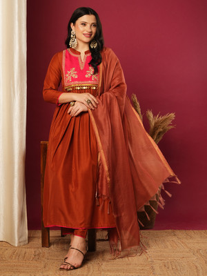 Tasrika Embroidered Anarkali Kurta, Bottom & Dupatta Set