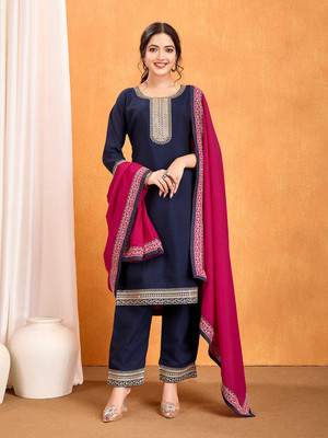 The Style Sanctuary Embroidered Kurta, Trouser/Pant & Dupatta Set