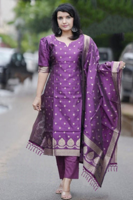Fabricfantacia Women Self Design A-line Kurta(Purple)