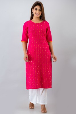 SVARCHI Women Embellished Straight Kurta(Gold, Pink)
