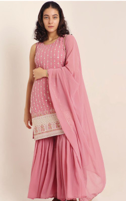 PARROT ENTERPRISE Embroidered Kurta, Palazzo & Dupatta Set