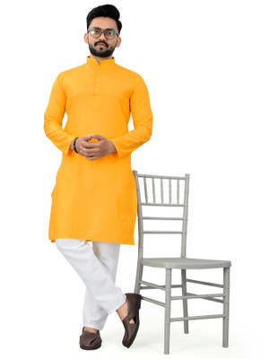 Ganesh Creation GC Men Self Design Straight Kurta(White)