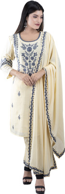 DRESSED UP DIVAS Embroidered Kurta, Palazzo & Dupatta Set