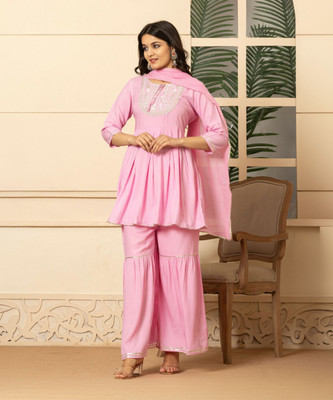 BLEVY Women Kurta Sharara Dupatta Set