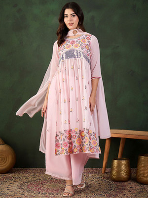 Sangria Women Kurta Palazzo Attached Dupatta Set