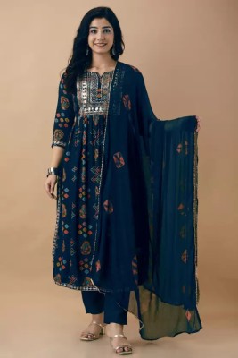 Blue Zircon Women Kurta Pant Dupatta Set