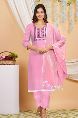 ZR Clothes Striped Kurta, Trouser/Pant & Dupatta Set