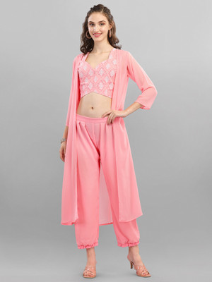luzumbez Women Ethnic Top Pant Ethnic Jacket Set