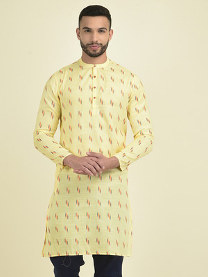 DEYANN Men Printed Straight Kurta(Yellow)