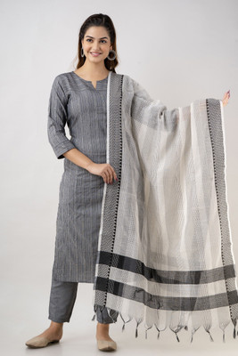 Charu Striped Kurta, Trouser/Pant & Dupatta Set