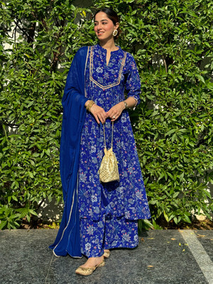 Janasya Women Kurta Palazzo Dupatta Set