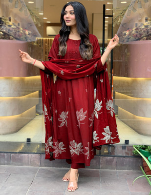 Tasrika Printed Anarkali Kurta, Bottom & Dupatta Set