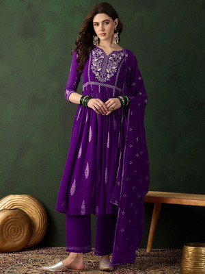 Sangria Embroidered Kurta, Trouser/Pant & Dupatta Set