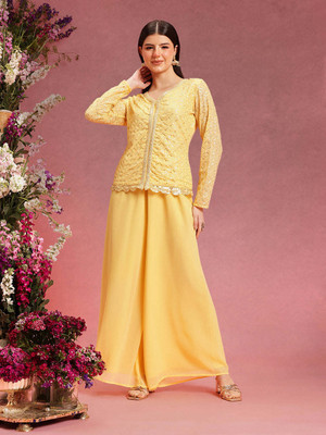 INDO STREET Women Ethnic Top Palazzo Set