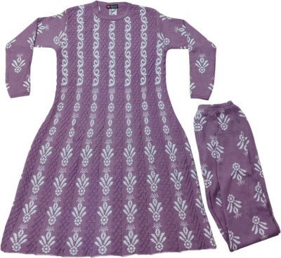 Japroz Women Floral Print Flared Kurta(Purple)