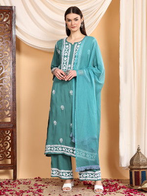Poshak Chikan Studio Women Kurta Palazzo Dupatta Set
