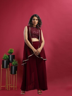 GreenERA Women Crop Top Sharara Dupatta Set