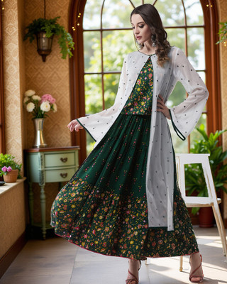 PANNKH Women Ethnic Top Skirt Ethnic Jacket Set