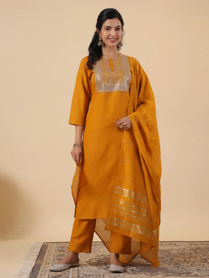 Janasya Women Kurta Pant Dupatta Set