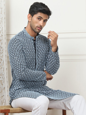 ANOUK Men Embroidered Straight Kurta(Grey)