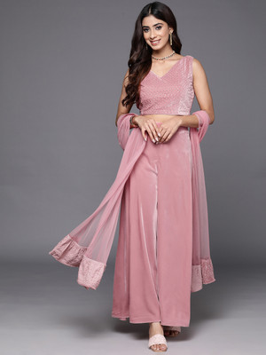 LIBAS Women Crop Top Palazzo Set