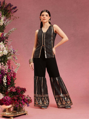 INDO STREET Women Ethnic Top Palazzo Set