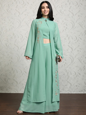 Vishudh Women Crop Top Palazzo Set