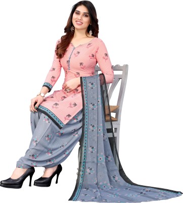 PINK WISH Crepe Solid, Printed Salwar Suit Material