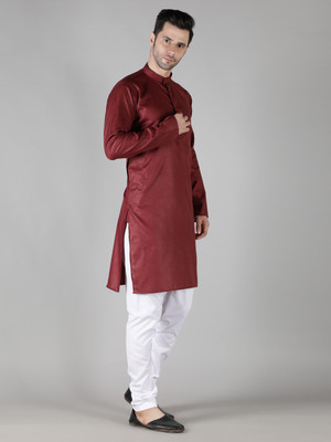 HotGown Men Solid Straight Kurta(Maroon)