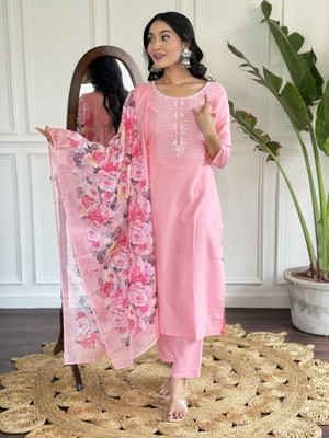 GlimmerGown Embroidered, Solid, Floral Print Kurta, Trouser/Pant & Dupatta Set