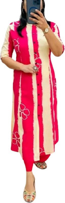 ETHINCVILLAA Women Striped A-line Kurta(Pink)