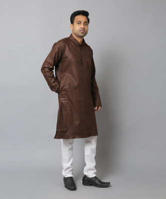 SRF GARMENTS Men Solid Straight Kurta(Brown)