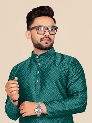 ANREX Men Self Design Straight Kurta(Dark Green)