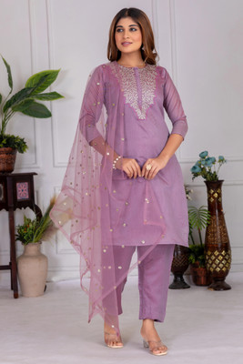 Zestleaf Women Kurti Palazzo Dupatta Set