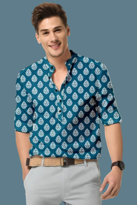 ISUEL FAB Men Printed Formal Blue Shirt