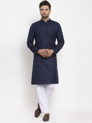 kraft india Men Solid Straight Kurta(Dark Blue)