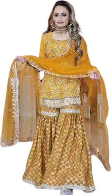 EMBOIRDERYFAB Women Ethnic Top Palazzo Dupatta Set