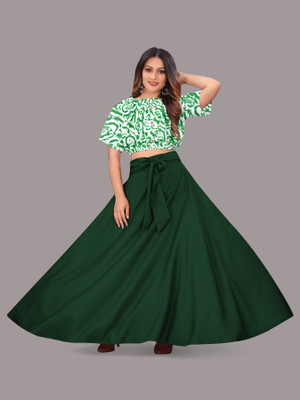 okf Women Crop Top Skirt Set