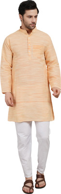 Abhiyuthan Men Woven Design Straight Kurta(Orange)